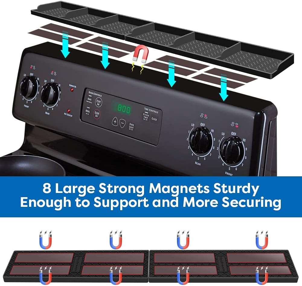 Hydream Stove Top for Silicone Shelf,30 Inch Magnetic Shelf Over the Stove Spice Rack,Kitchen Organizer Magnet Above Stovetop Back of Flat Storage Suctioned-Black - Image 3