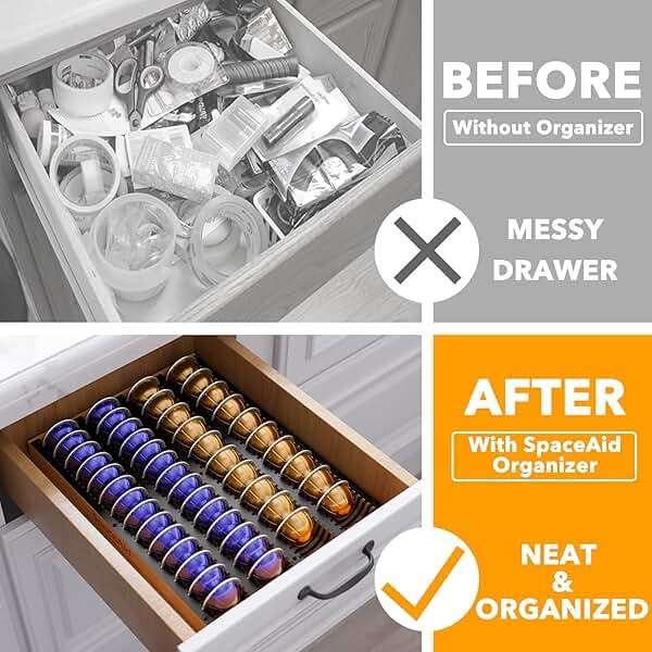 SpaceAid Coffee Pod Holder Drawer Organizer for Nespresso Vertuo Capsule, Bamboo Holder Tray Storage for Nespresso Vertuo, Compatible with 40 Big or 52 Small Vertuoline Pods (Drawer Insert) - Image 3