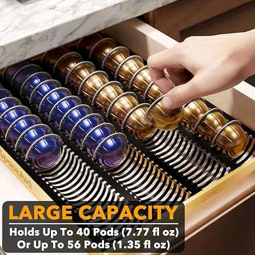SpaceAid Coffee Pod Holder Drawer Organizer for Nespresso Vertuo Capsule, Bamboo Holder Tray Storage for Nespresso Vertuo, Compatible with 40 Big or 52 Small Vertuoline Pods (Drawer Insert) - Image 4