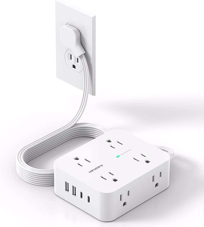 Surge Protector Power Strip, HANYCONY Extension Cord with Multiple Outlets, 5 Ft Ultra Thin Flat Plug 8 Outlets 4 USB Ports(2USB C), 1080J Outlet Extender for Home Office College Dorm Room Essentials - Image 1