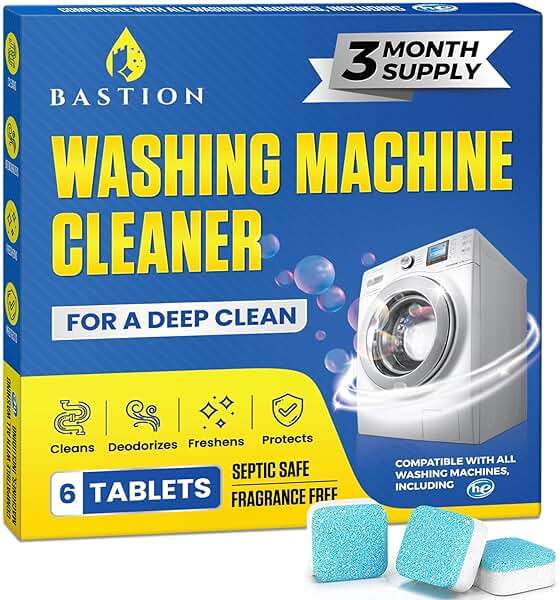 Bastion Washing Machine Cleaner, Deodorizer, & Descaler 6-Pack - Active Deep Cleaning Tablets For HE Front Loader & Top Load Washer, Septic Safe Eco-Friendly - 3 Month Supply - Image 1