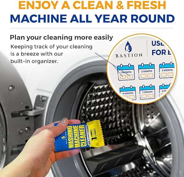 Bastion Washing Machine Cleaner, Deodorizer, & Descaler 6-Pack - Active Deep Cleaning Tablets For HE Front Loader & Top Load Washer, Septic Safe Eco-Friendly - 3 Month Supply - Image 6