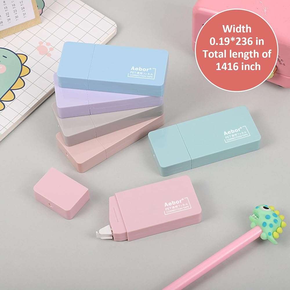 Aebor 6 Pack Correction Tape Cute White Tape Macaron Color Correction Tape, Easy To Use Applicator for Instant Corrections for Students,Office Workers - Image 3