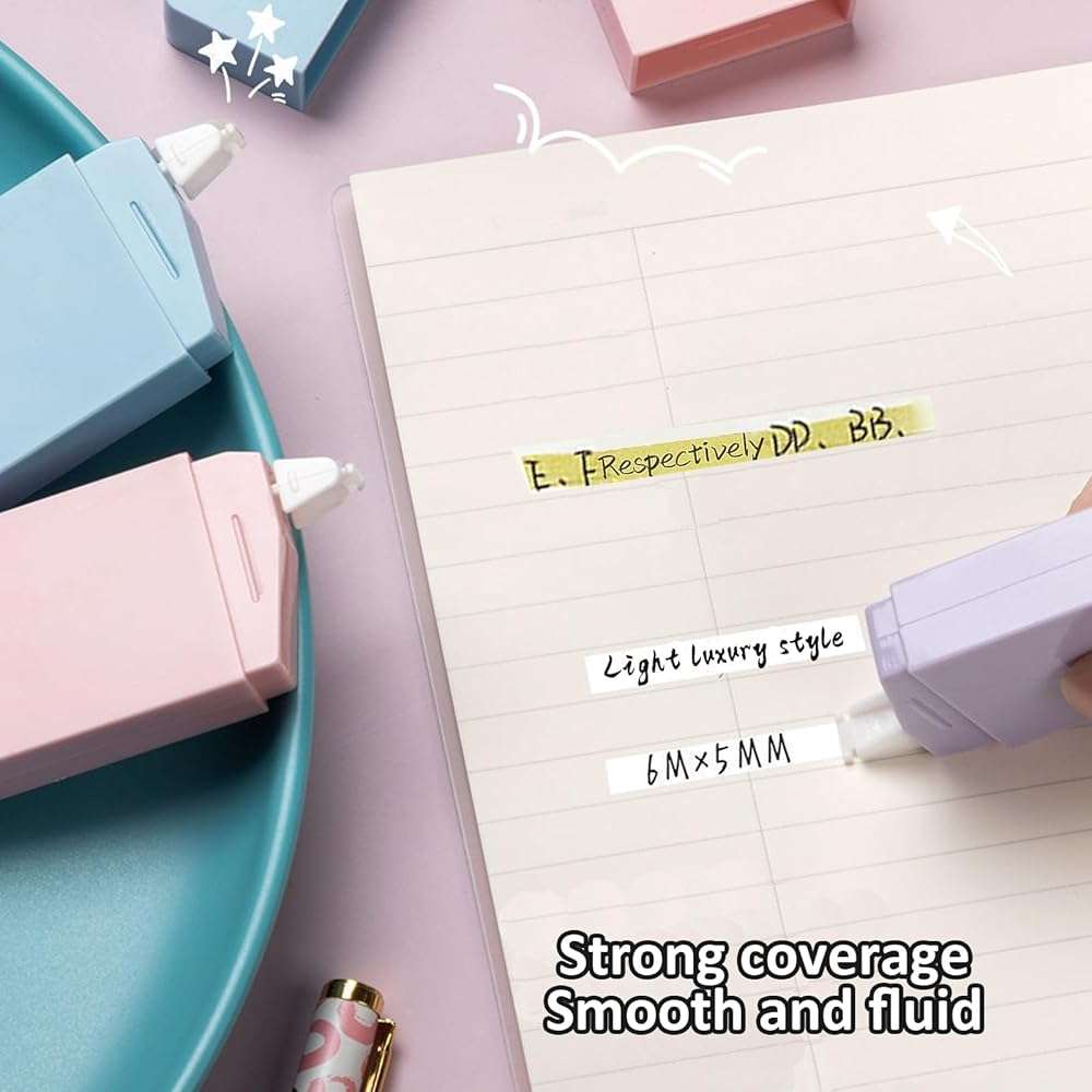 Aebor 6 Pack Correction Tape Cute White Tape Macaron Color Correction Tape, Easy To Use Applicator for Instant Corrections for Students,Office Workers - Image 6