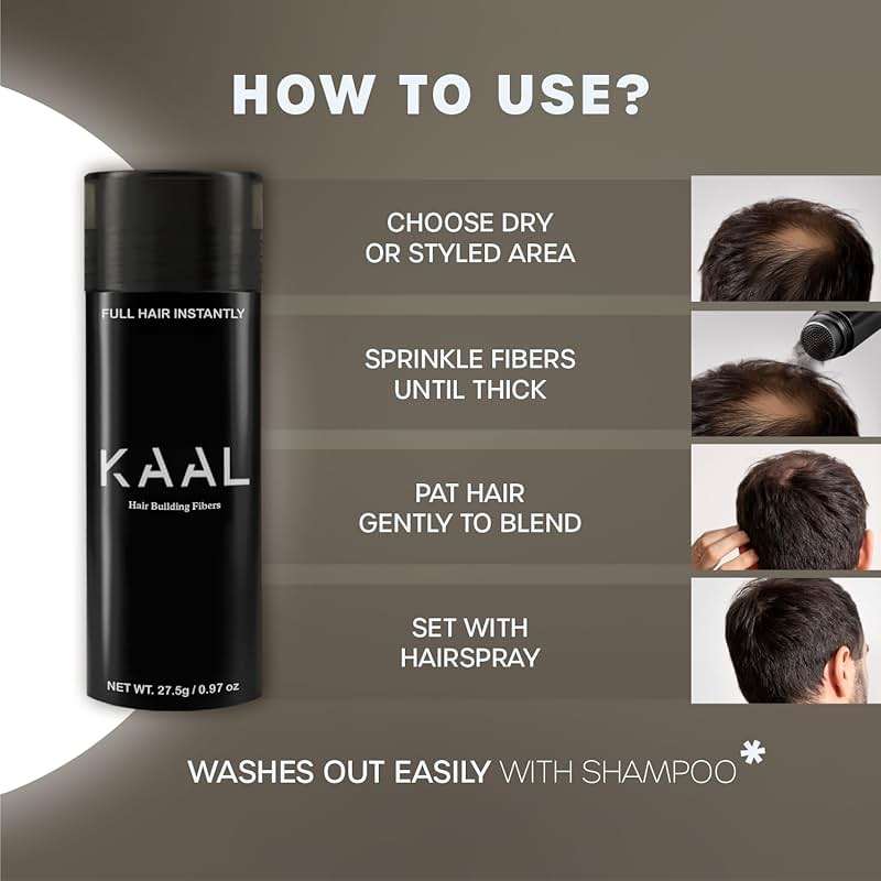 KAAL Hair Fibers | Hair Powder - (27.5g, Dark Brown), Refillable Bottle Hair Filler for Thinning Areas - For Men and Women - Image 6