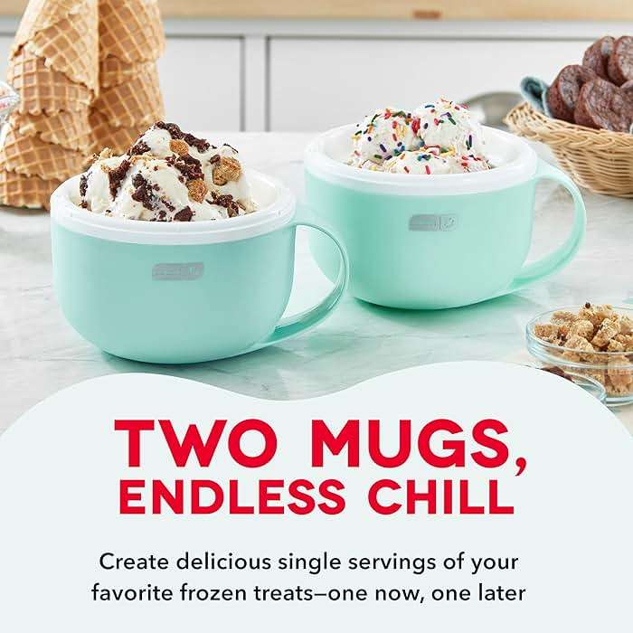 Dash My Mug Ice Cream Maker - Makes Single Serving of Gelato, Frozen Yogurt, Sorbet & More - Easy to Clean & Use - Aqua, 2 Bowls - Image 3