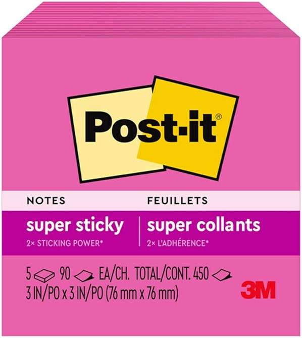 Post-it Super Sticky Notes, 5 Sticky Note Pads, 3 x 3 in., School Supplies, Office Products, Sticky Notes for Vertical Surfaces, Monitors, Walls and Windows, Power Pink - Image 12