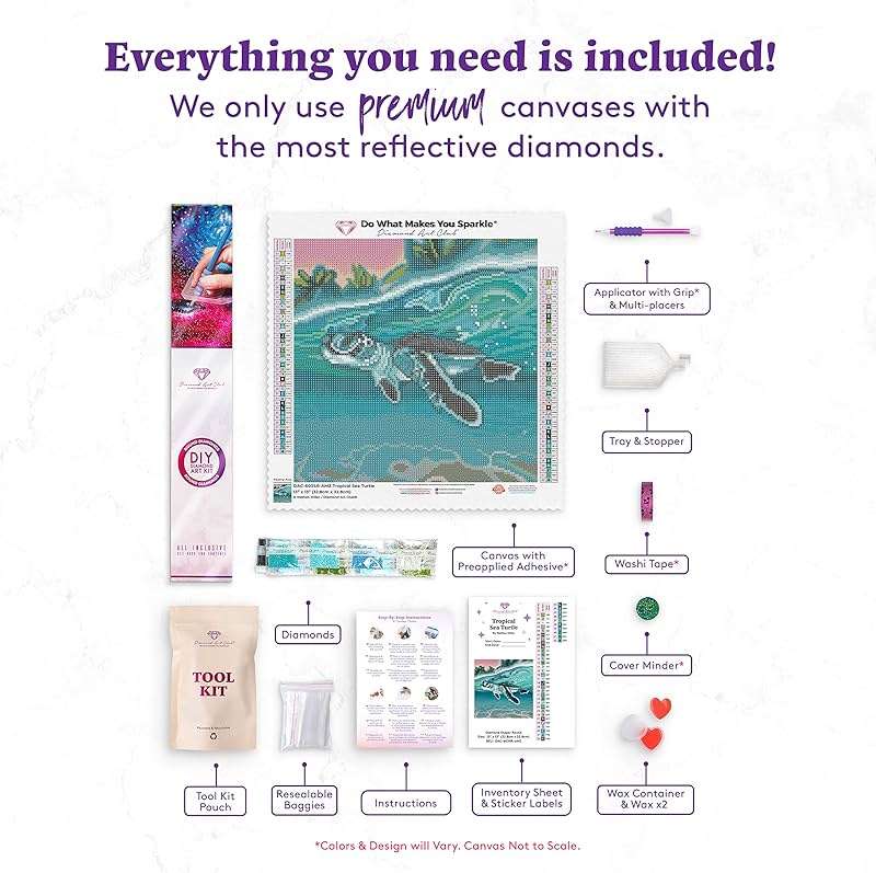 DIAMOND ART CLUB Tropical Sea Turtle Diamond Painting Kit, Fun DIY Crafts for Adults, Round Diamond Art Canvas, 13" x 13" (32.8 cm x 32.8 cm) - Image 5