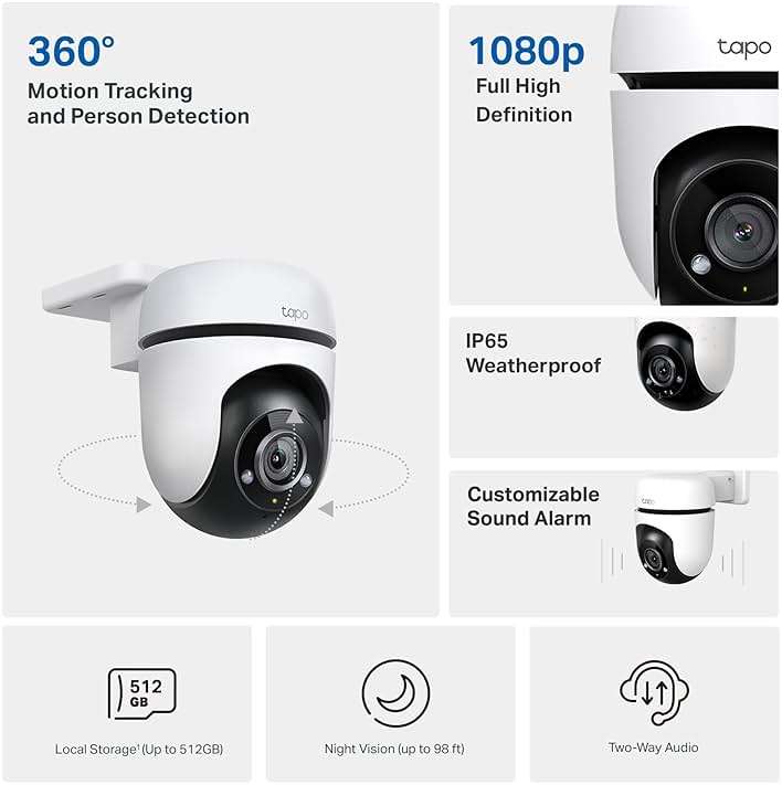 Tapo 1080P Outdoor Wired Pan/Tilt Security Wi-Fi Camera, 360° View, Motion Tracking, Works with Alexa & Google Home, Night Vision, Free AI Detection, Cloud & SD Card Storage(up to 512GB), Tapo C500… - Image 2