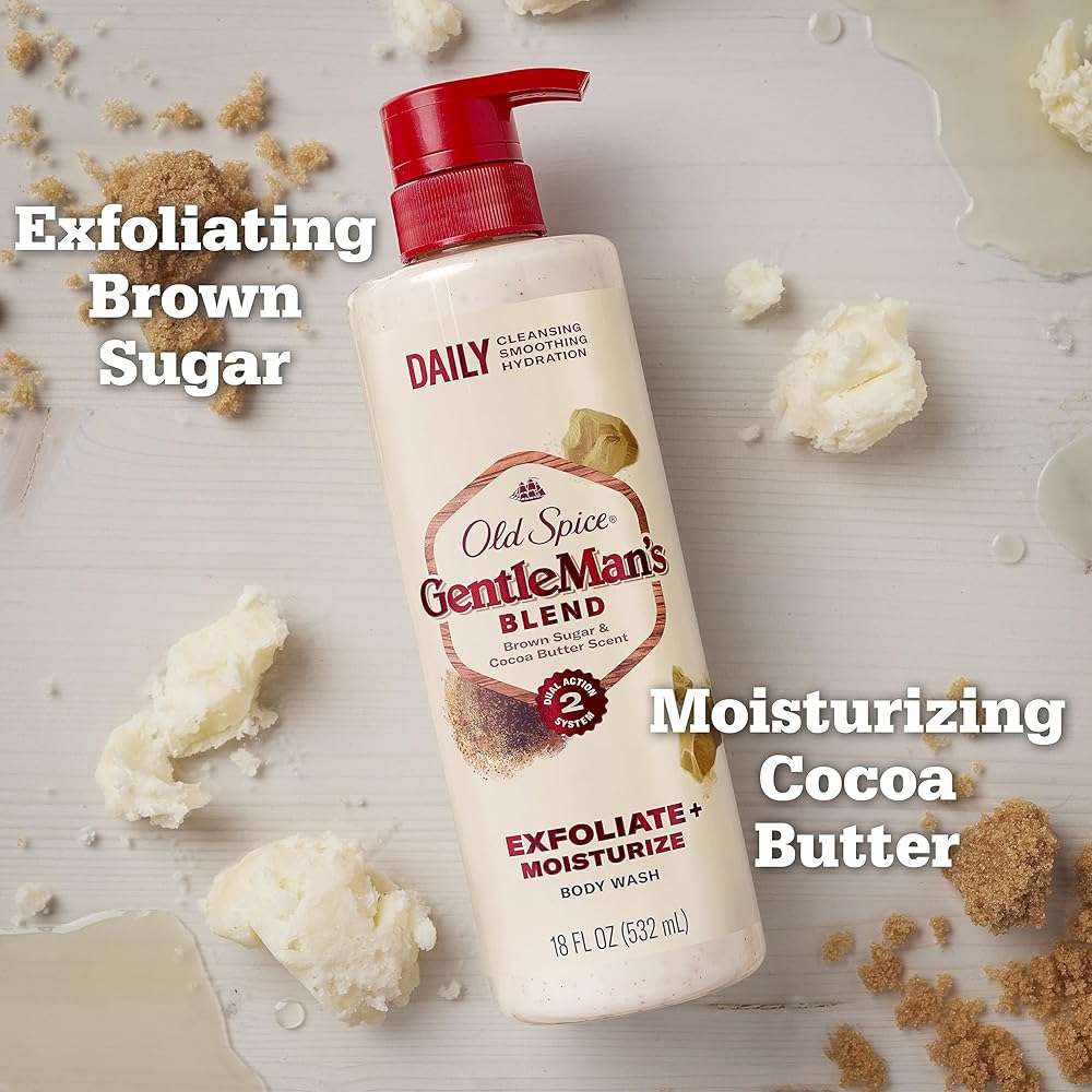 Old Spice GentleMan's Exfoliating & Moisturizing Body Wash for Men, 24/7 Shower Fresh with Long Lasting Scent, Renewing Vitamin B3 Blend, Brown Sugar + Cocoa Butter Scent, 18 oz (Pack of 4) - Image 3