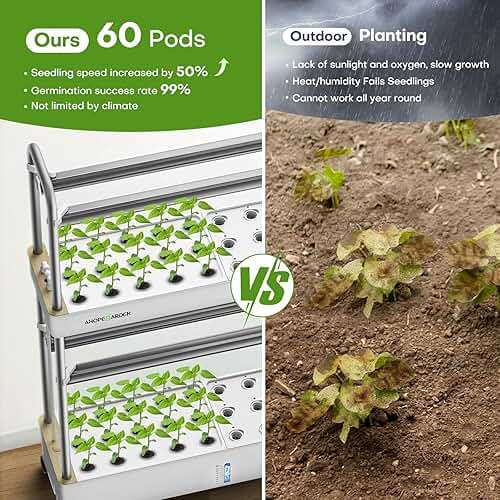 Ahopegarden Indoor Garden Hydroponics Growing System Kit: 60 Pods Indoor Herb Garden with LED Grow Light - Plant Germination Kit, 32L Large Capacity Hydroponic Tower for Vegetables Fruits Flowers - Image 3