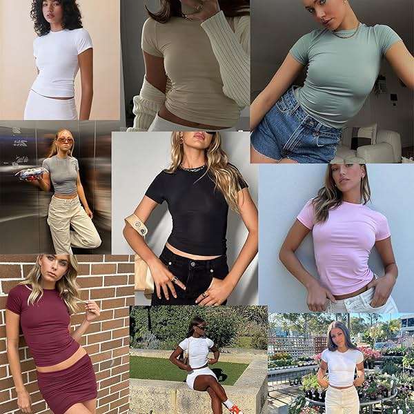 Abardsion Women's Casual Basic Going Out Crop Tops Slim Fit Short Sleeve Crew Neck Tight T Shirts 2026 - Image 6