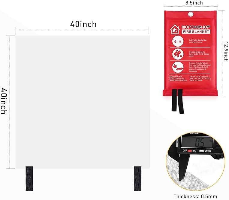 Mondoshop Fire Blankets Emergency for Kitchen Home - Emergency Fire Retardant Blanket for Home Fireproof Blanket for Camping, Grill, Car, Office, Warehouse, School, Picnic, Fireplace - Image 2