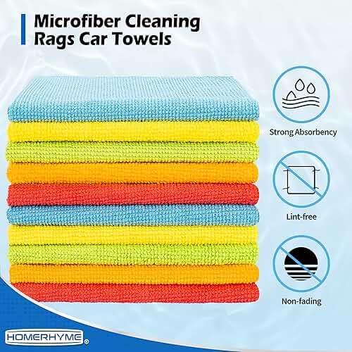 HOMERHYME Microfiber Cleaning Cloth, 100 Pack Cleaning Rags Microfiber Towel Bulk Absorbent Lint-Free Wash Cloths, All-Purpose Towels for Cars, Shop, Automotive, Garage, Home and Kitchen 11.5"*11.5" - Image 3