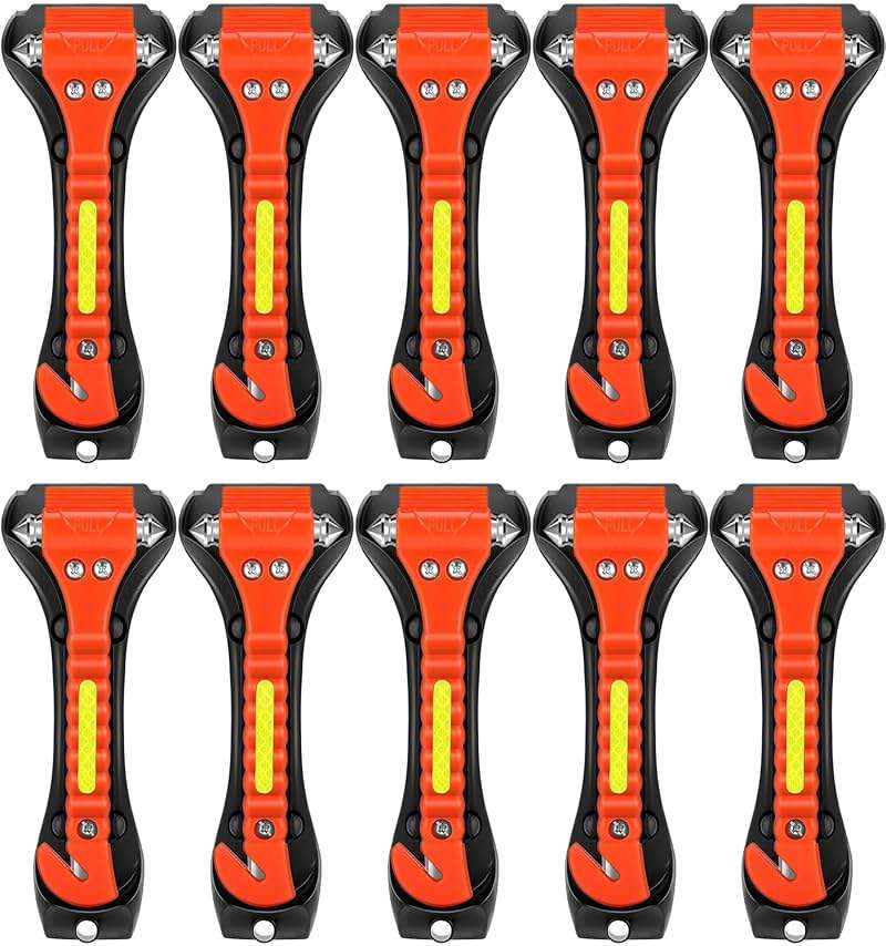 KLSKKJ Car Safety Hammer 10 Pack, Car Emergency Escape Tool Car Window Glass Breaker and Seat Belt Cutter with Light Reflective Tape for Family Rescue, Life Saving Survival Kit - Image 1