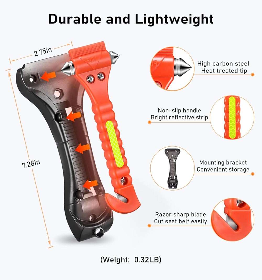 KLSKKJ Car Safety Hammer 10 Pack, Car Emergency Escape Tool Car Window Glass Breaker and Seat Belt Cutter with Light Reflective Tape for Family Rescue, Life Saving Survival Kit - Image 2