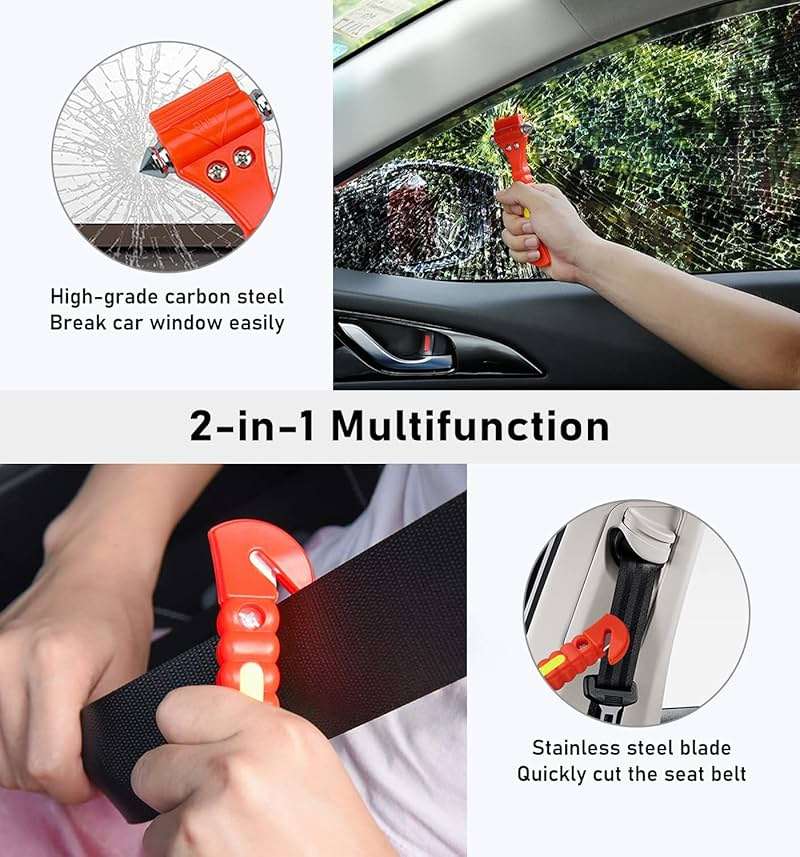 KLSKKJ Car Safety Hammer 10 Pack, Car Emergency Escape Tool Car Window Glass Breaker and Seat Belt Cutter with Light Reflective Tape for Family Rescue, Life Saving Survival Kit - Image 3