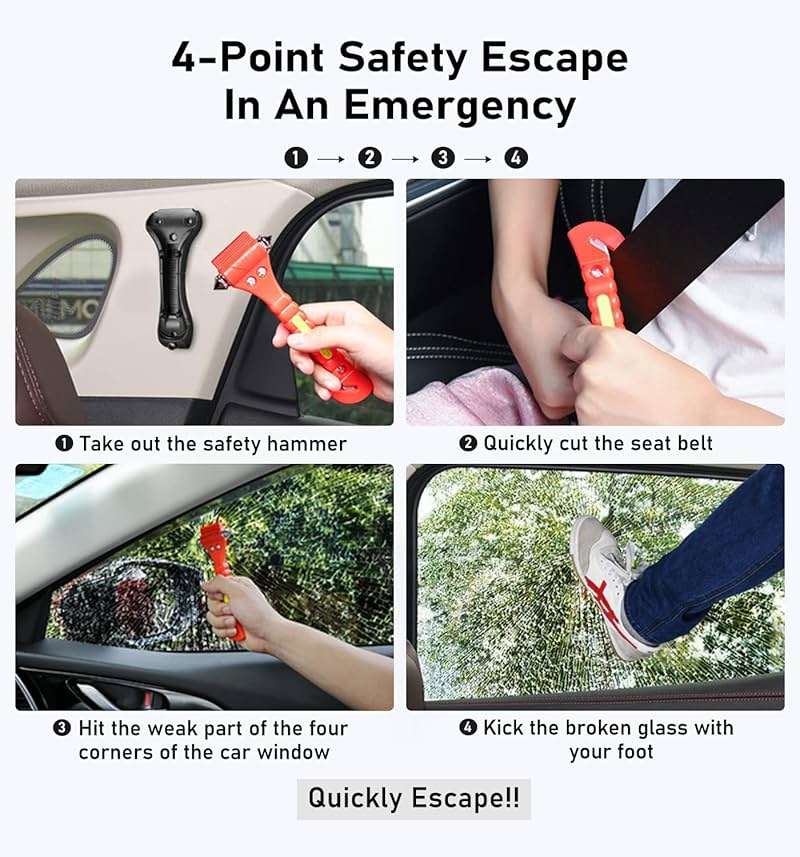 KLSKKJ Car Safety Hammer 10 Pack, Car Emergency Escape Tool Car Window Glass Breaker and Seat Belt Cutter with Light Reflective Tape for Family Rescue, Life Saving Survival Kit - Image 4
