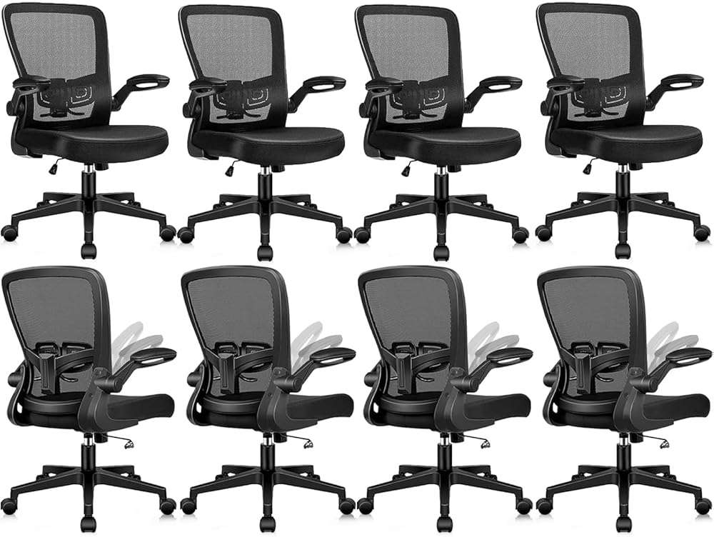KLASIKA Desk Chairs with Wheels, Ergonomic Mesh Office Chair Adjustable Height and Swivel Lumbar Support Home Office Chair with Flip Up Armrests (8PK) - Image 1