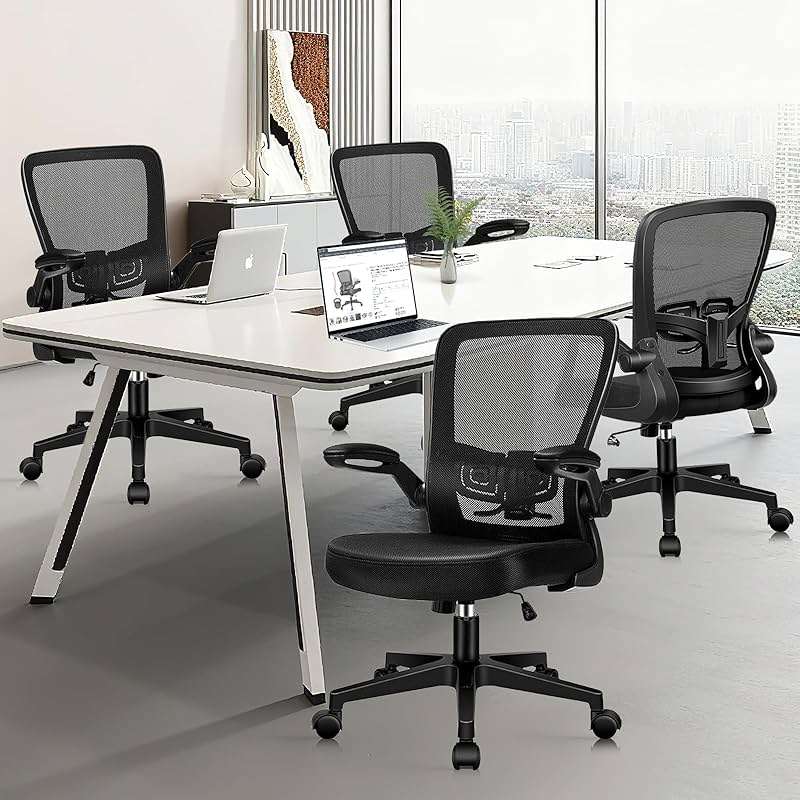 KLASIKA Desk Chairs with Wheels, Ergonomic Mesh Office Chair Adjustable Height and Swivel Lumbar Support Home Office Chair with Flip Up Armrests (8PK) - Image 2