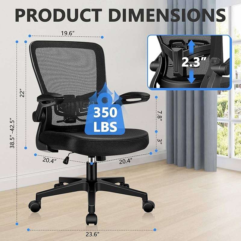 KLASIKA Desk Chairs with Wheels, Ergonomic Mesh Office Chair Adjustable Height and Swivel Lumbar Support Home Office Chair with Flip Up Armrests (8PK) - Image 3