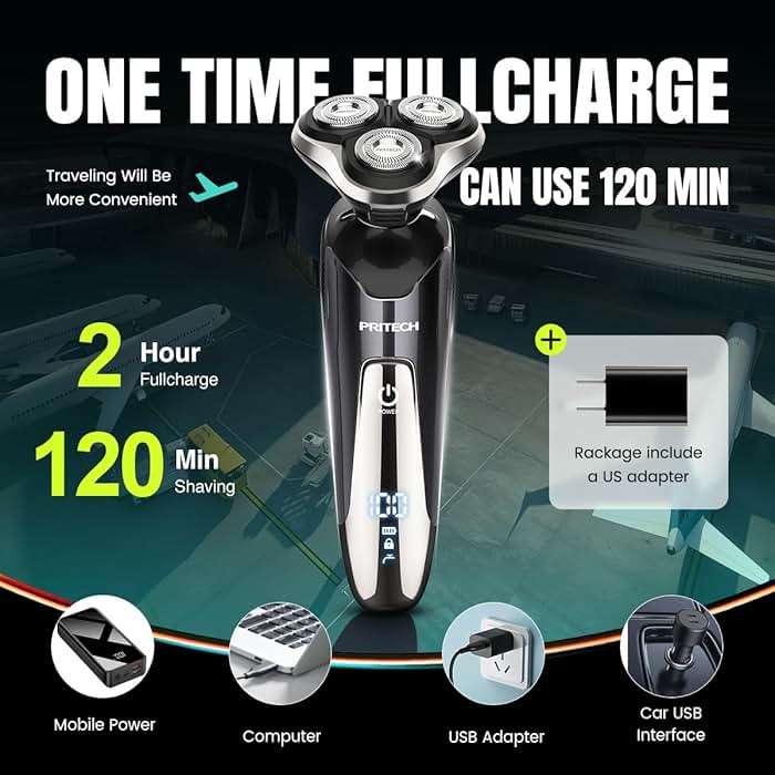 Electric Razor for Men - Rechargeable Electric Shaver for Men, Rechargeable Waterproof Wet Dry Cordless Razor - Image 6