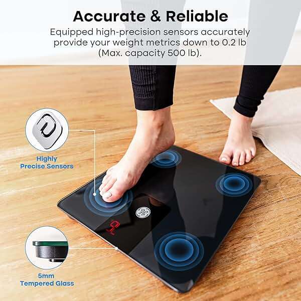 GE Bathroom Scale for Body Weight, Digital Weight Scales 500lb Heavy Duty Measuring Device for People Accurate BMI Weighing Machine with Bluetooth, Black - Image 2