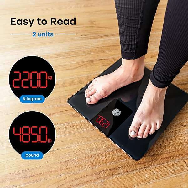 GE Bathroom Scale for Body Weight, Digital Weight Scales 500lb Heavy Duty Measuring Device for People Accurate BMI Weighing Machine with Bluetooth, Black - Image 3