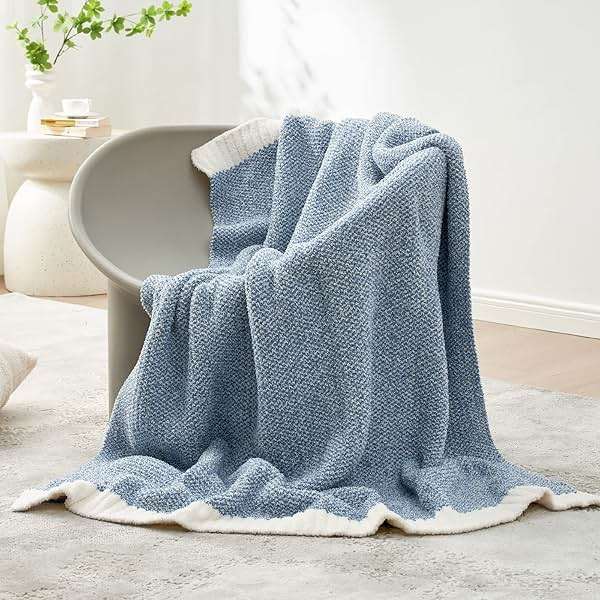Snuggle Sac Blue Throw Blankets for Couch, Reversible Super Soft Warm Blankets Cozy Knit Blanket Fuzzy Plush Throws for Sofa, Bed, Gift, Heather Blue, 50 x 60 inches - Image 1