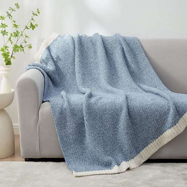 Snuggle Sac Blue Throw Blankets for Couch, Reversible Super Soft Warm Blankets Cozy Knit Blanket Fuzzy Plush Throws for Sofa, Bed, Gift, Heather Blue, 50 x 60 inches - Image 2