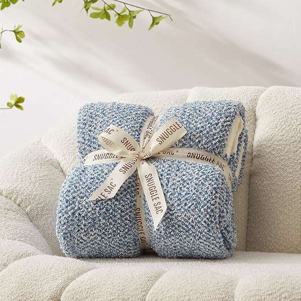 Snuggle Sac Blue Throw Blankets for Couch, Reversible Super Soft Warm Blankets Cozy Knit Blanket Fuzzy Plush Throws for Sofa, Bed, Gift, Heather Blue, 50 x 60 inches - Image 3