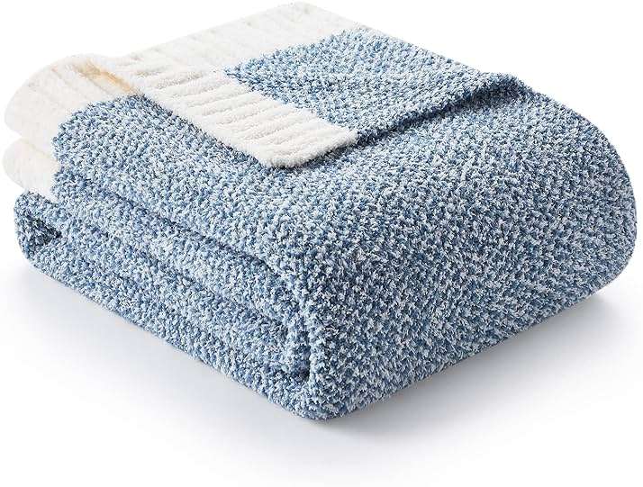 Snuggle Sac Blue Throw Blankets for Couch, Reversible Super Soft Warm Blankets Cozy Knit Blanket Fuzzy Plush Throws for Sofa, Bed, Gift, Heather Blue, 50 x 60 inches - Image 5