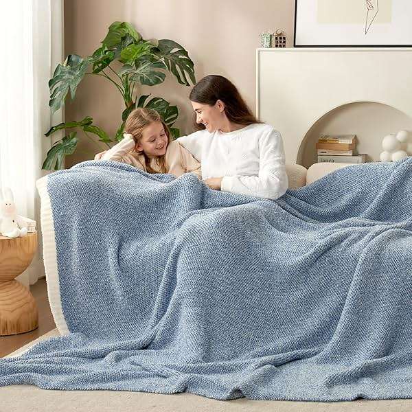 Snuggle Sac Blue Throw Blankets for Couch, Reversible Super Soft Warm Blankets Cozy Knit Blanket Fuzzy Plush Throws for Sofa, Bed, Gift, Heather Blue, 50 x 60 inches - Image 6