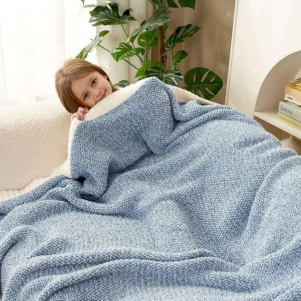 Snuggle Sac Blue Throw Blankets for Couch, Reversible Super Soft Warm Blankets Cozy Knit Blanket Fuzzy Plush Throws for Sofa, Bed, Gift, Heather Blue, 50 x 60 inches - Image 7