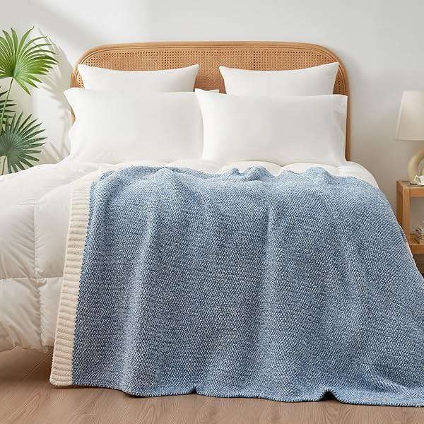 Snuggle Sac Blue Throw Blankets for Couch, Reversible Super Soft Warm Blankets Cozy Knit Blanket Fuzzy Plush Throws for Sofa, Bed, Gift, Heather Blue, 50 x 60 inches - Image 8