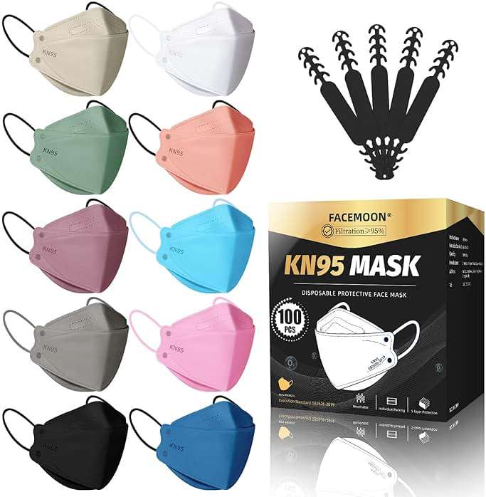 KN95 Face Mask Disposable Adults - 100 Pack Adjustable 5 Layer Protection KN95 Face Mask Breathable Comfortable Respirator KN95 Mask Individually Wrapped Women Men - Image 1