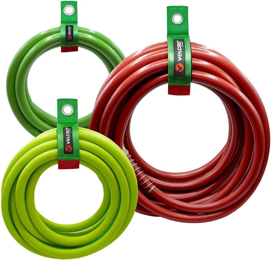 VELCRO Brand Easy Hang Garden Hose or Extension Cord Holder Organizer Variety Pack. Holds up to 100lbs. Heavy Duty Straps Perfect for Shed or Garage Organization. 3-pk 10",14" and 18", Black - Image 1