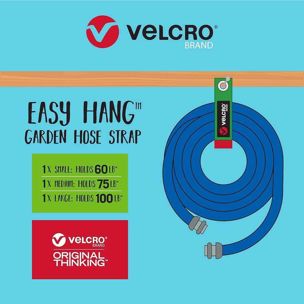 VELCRO Brand Easy Hang Garden Hose or Extension Cord Holder Organizer Variety Pack. Holds up to 100lbs. Heavy Duty Straps Perfect for Shed or Garage Organization. 3-pk 10",14" and 18", Black - Image 2