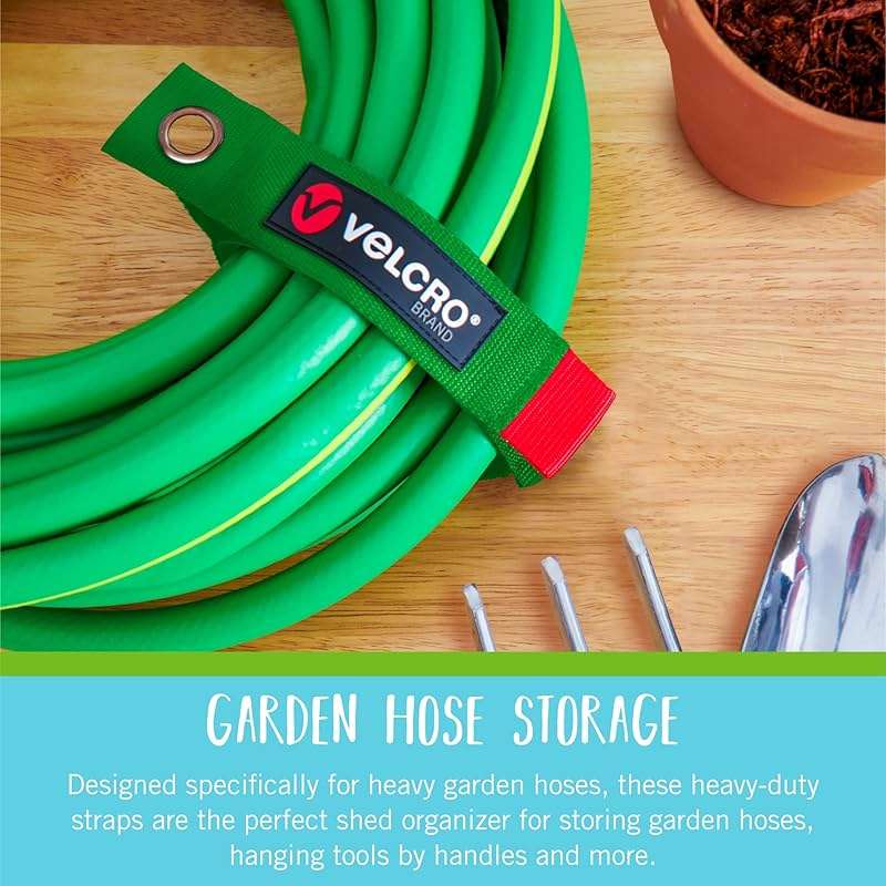 VELCRO Brand Easy Hang Garden Hose or Extension Cord Holder Organizer Variety Pack. Holds up to 100lbs. Heavy Duty Straps Perfect for Shed or Garage Organization. 3-pk 10",14" and 18", Black - Image 4