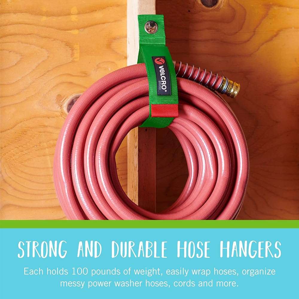 VELCRO Brand Easy Hang Garden Hose or Extension Cord Holder Organizer Variety Pack. Holds up to 100lbs. Heavy Duty Straps Perfect for Shed or Garage Organization. 3-pk 10",14" and 18", Black - Image 5