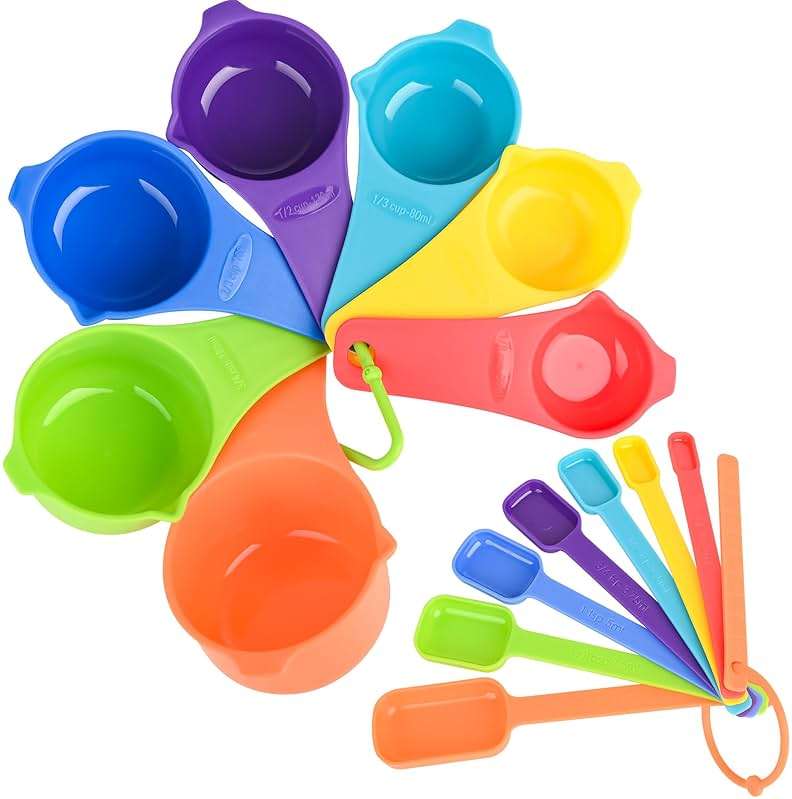 Kalsreui Measuring Cups and Spoons Set 15, 7 Plastic Measuring Cup Set, 7 Spice Long Handle Measuring Spoons with 1 Leveler for Kitchen and Baking, Dry Metric Measure Cups & Spoons Mixing Random Color - Image 2
