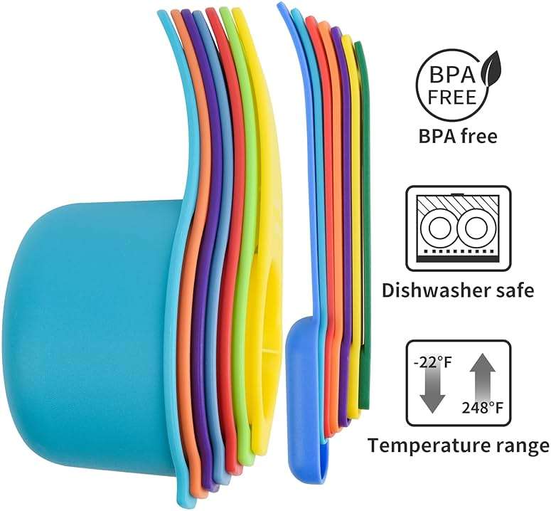 Kalsreui Measuring Cups and Spoons Set 15, 7 Plastic Measuring Cup Set, 7 Spice Long Handle Measuring Spoons with 1 Leveler for Kitchen and Baking, Dry Metric Measure Cups & Spoons Mixing Random Color - Image 4