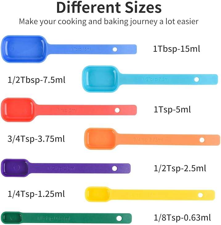 Kalsreui Measuring Cups and Spoons Set 15, 7 Plastic Measuring Cup Set, 7 Spice Long Handle Measuring Spoons with 1 Leveler for Kitchen and Baking, Dry Metric Measure Cups & Spoons Mixing Random Color - Image 6