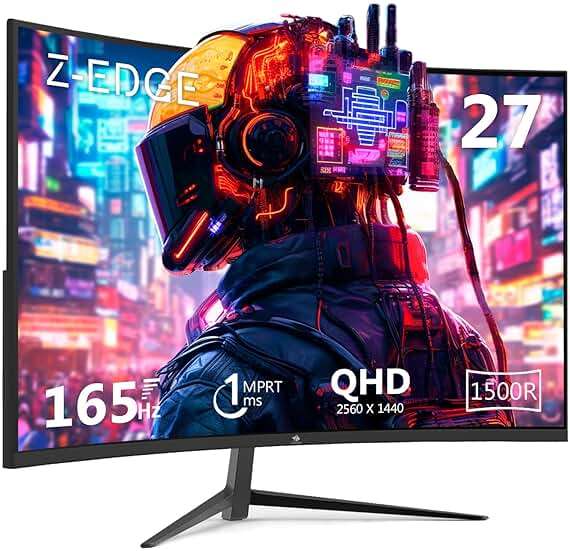 Z-Edge 27 inch Curved Gaming Monitor, QHD 1440P 165Hz 144Hz Curved 1500R Computer Monitor, MPRT 1ms Monitor Gaming, 16.7M Colors, UG27Q Frameless Bezel, 2X DP 1.4 Ports and 2X HDMI 2.0 Ports - Image 1