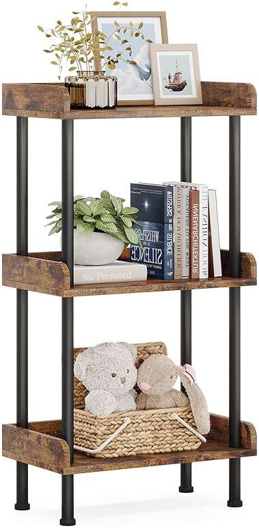 Hosfais Bookshelf Small Book Shelf, 3 Tier Wood Bookcase Industrial Bookshelf Metal Standing Book Shelves Display Book Rack for Living Room Bedroom Home Office (Rustic Brown) - Image 1