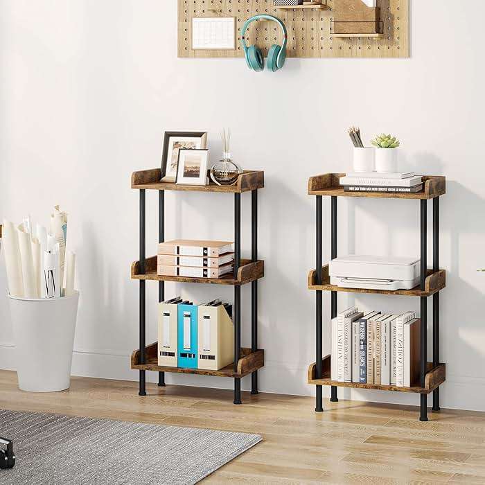 Hosfais Bookshelf Small Book Shelf, 3 Tier Wood Bookcase Industrial Bookshelf Metal Standing Book Shelves Display Book Rack for Living Room Bedroom Home Office (Rustic Brown) - Image 6