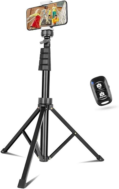 Sensyne 67" Phone-Tripod, Extendable Cell Phone Tripod Stand & Selfie Stick with Wireless Remote and Phone Holder, Compatible with iPhone Android Phone, Camera - Image 1