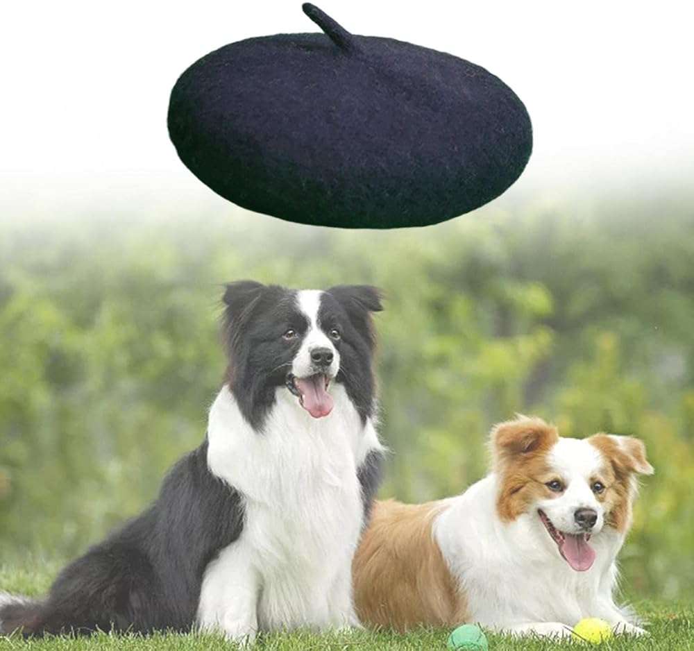 Leefasy Dog Cat Wool Beret Hat, 5.1 Inch Diameter with Adjustable Chin Strap, Warm Pet Costume for Photos and Vacations, Black - Image 2