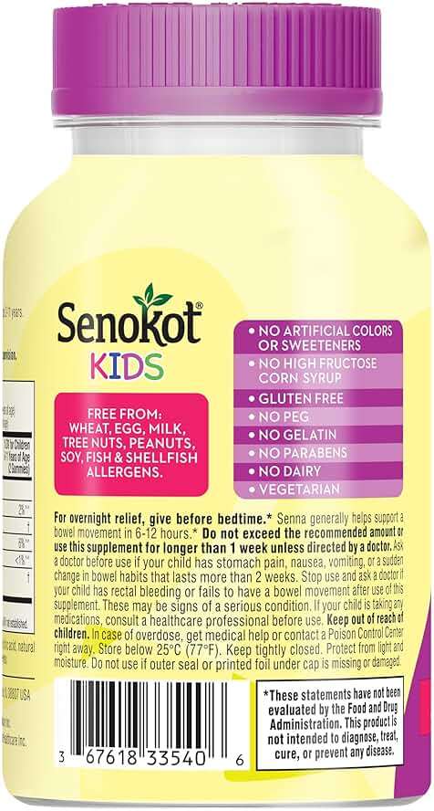 Senokot Kids Laxative Gummies for Age 2+, Mixed Berry, 40 Ct, Senna Extract, Kids Laxatives for Constipation, Gentle Overnight Relief - Image 3