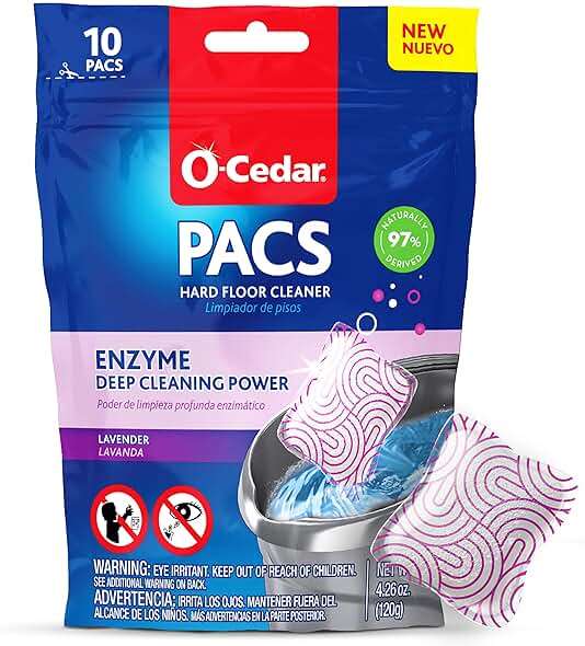 O-Cedar PACS Hard Floor Cleaner, Lavender Scent 10 Count (1-Pack) | Made with Naturally-Derived Ingredients | Safe to Use on All Hard Floors | Perfect for Mop Buckets - Image 1